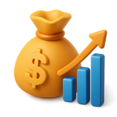 3D Money Growth Icon with Chart and Bag