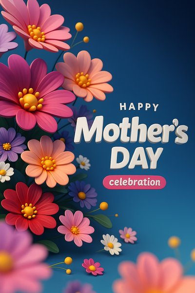 Dynamic Mother's Day Greeting Card with Blossoming Flowers