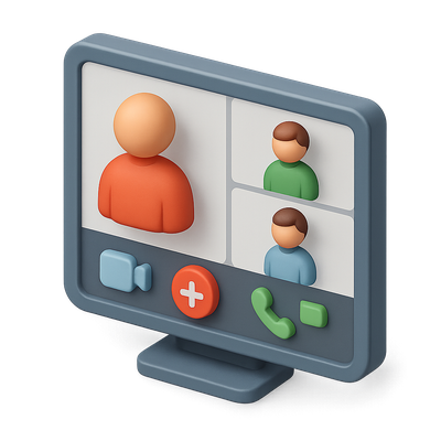 Stylized 3D Video Call Icon with Participants