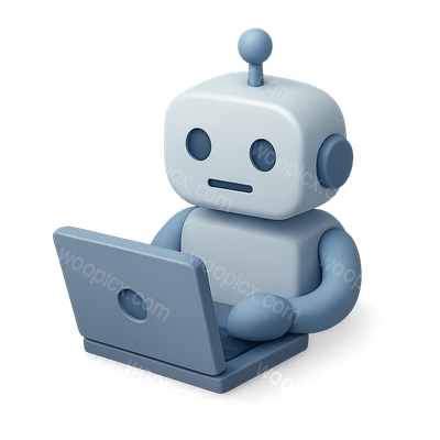 3D Robot Icon with Laptop in Isometric View