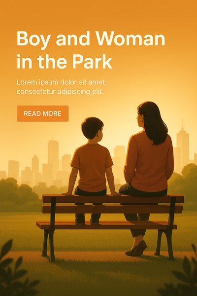 Illustration of a Boy and Woman in a Park Setting
