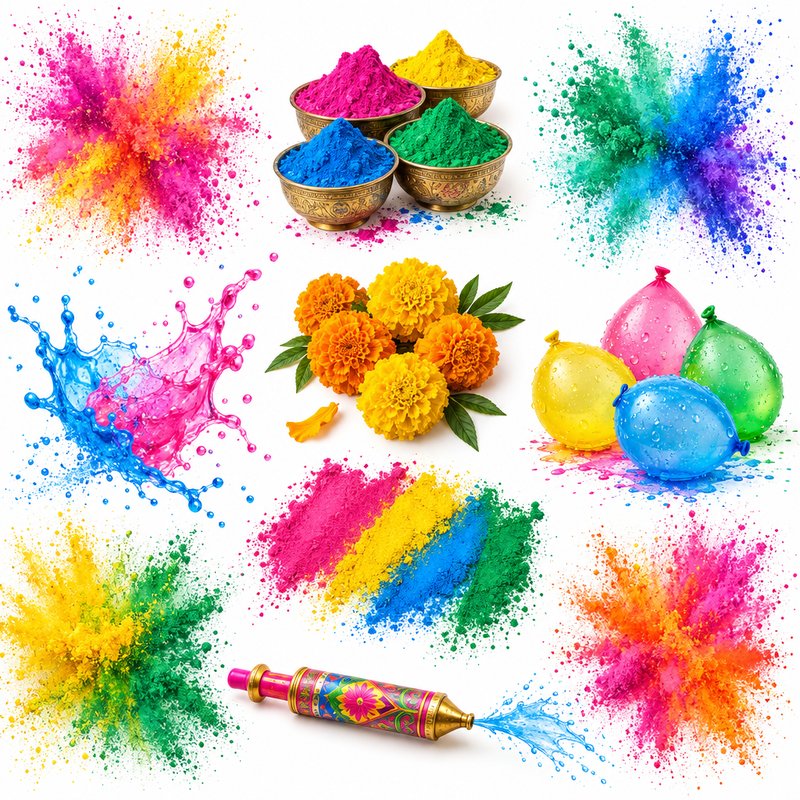 Vibrant Holi color elements pack