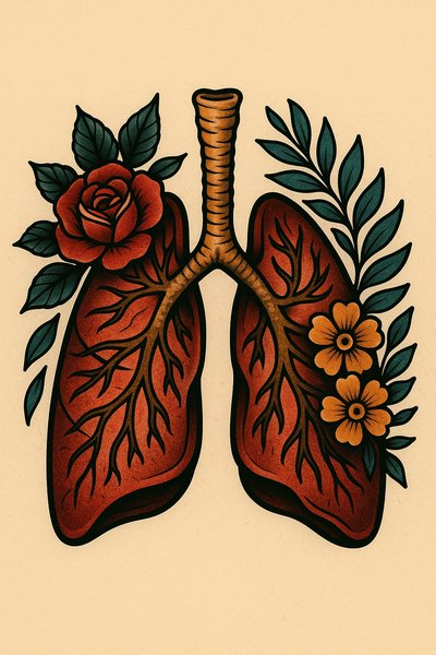 Stylized Illustration of Lungs with Floral Elements