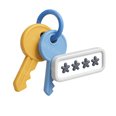 3D Security Icon Featuring Keys and Password Field