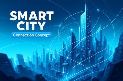 Futuristic Smart City Digital Background with Connection Concept