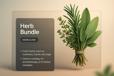 3D Illustration of Herb Bundle with Informative Overlay