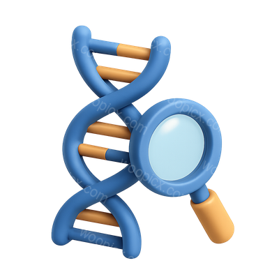 3D DNA Helix with Magnifying Glass Icon