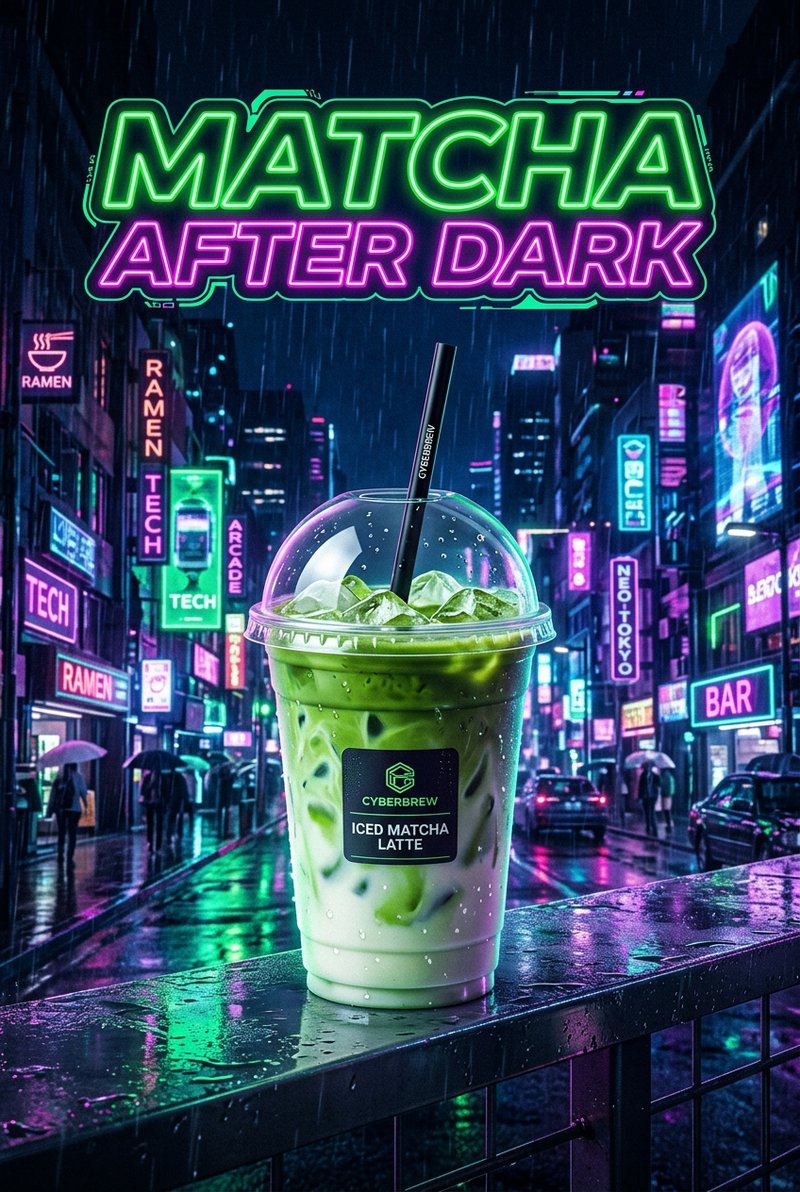 neon matcha latte in glass