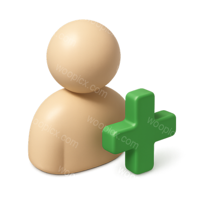3D User Icon with Plus Sign for Digital Interfaces