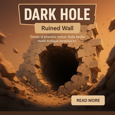3D Render of a Dark Hole with Ruined Wall