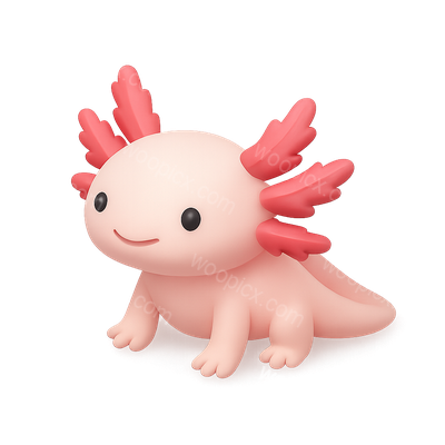 Cute 3D Axolotl Icon with Pink Gills and Isometric Design