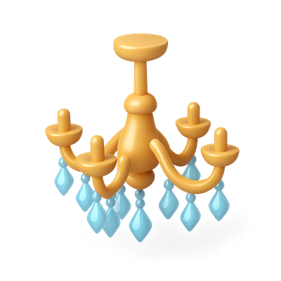 Stylish 3D Crystal Chandelier Icon with Volumetric Design