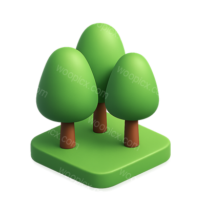 Stylized 3D Isometric Trees Icon with Green Background