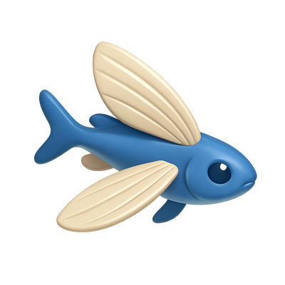 3D Flying Fish Icon Design with Isometric View