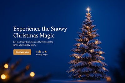 Snowy Christmas Tree Against Dark Blue Background