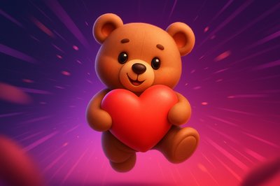 Cute Teddy Bear Holding a Heart in Dynamic Background