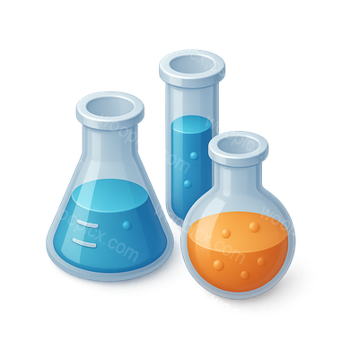 Stylized 3D Laboratory Glassware Icon with Colorful Liquids