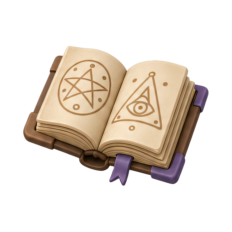 Open grimoire with sigils