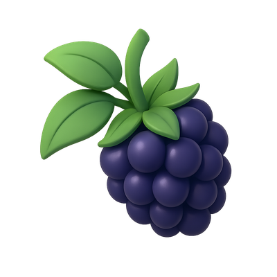 3D Blackberry Bramble Icon with Leaf Design
