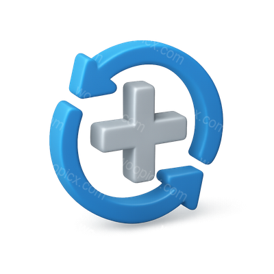 3D Circular Arrows Icon with Cross Symbol