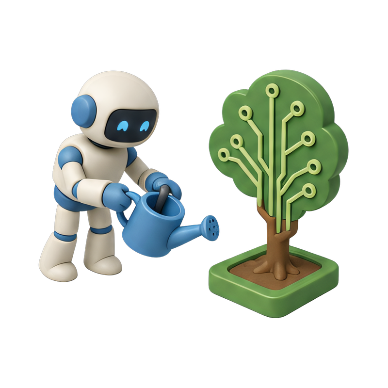 robot watering a circuit tree