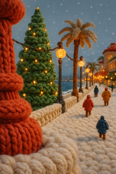 Cozy Winter Scene with Yarn Textures in Cannes