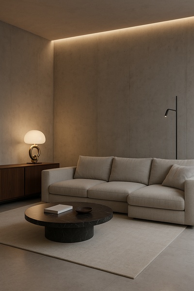 Modern Minimalist Living Room Design with Soft Lighting