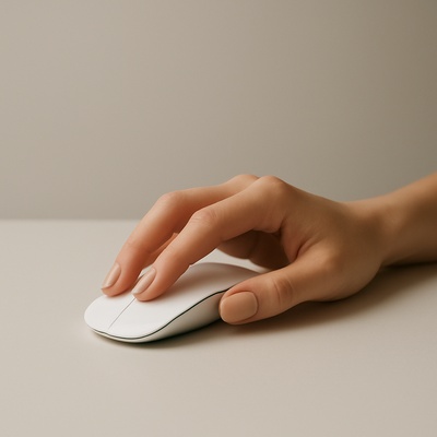 Stylish Female Hand on Computer Mouse in Minimalist Setting