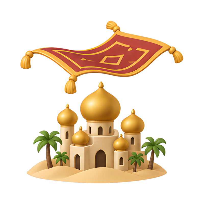 magical carpet over desert palace