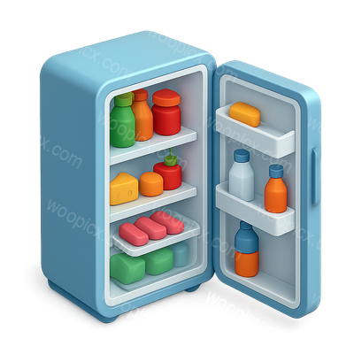 Stylish 3D Icon of Open Refrigerator with Food