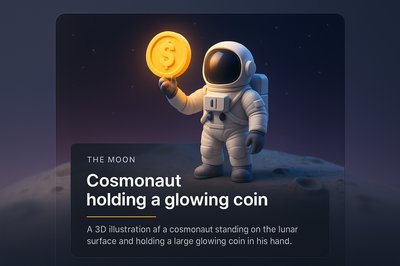 Astronaut Holding a Glowing Coin on the Moon - 3D Illustration