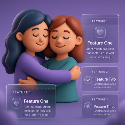 Cartoon Friends Embracing with Feature Highlights