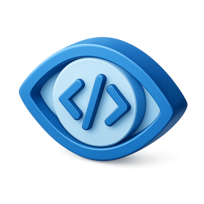 3D Eye Icon with Coding Brackets Design