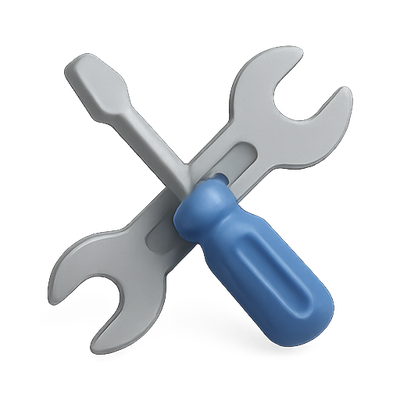 Stylized Tools Icon Featuring Wrench and Screwdriver