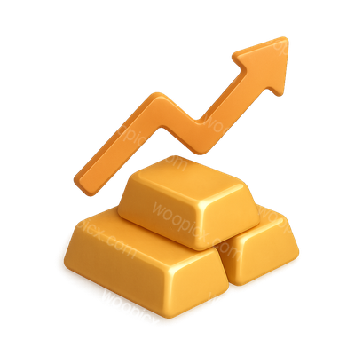 3D Icon of Gold Bars with Upward Trend Arrow