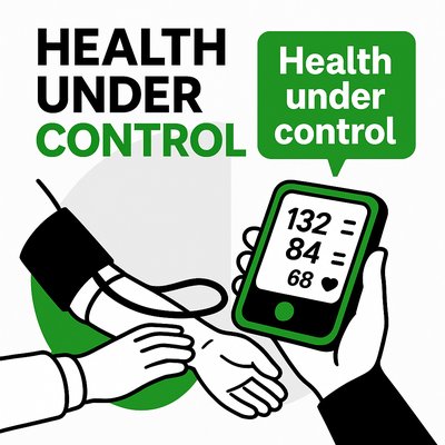 Health Monitoring Graphic with Mobile Device and Blood Pressure Measurement