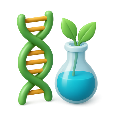 3D Bio-Tech Icon with DNA and Plant Elements