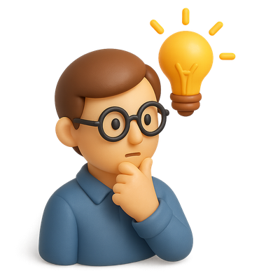 3D Thinking Icon with Light Bulb Illustration