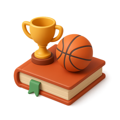 Colorful 3D Sports Icon Featuring Trophy and Basketball
