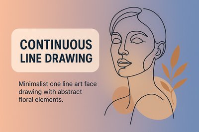 Minimalist Continuous Line Face Art with Floral Elements