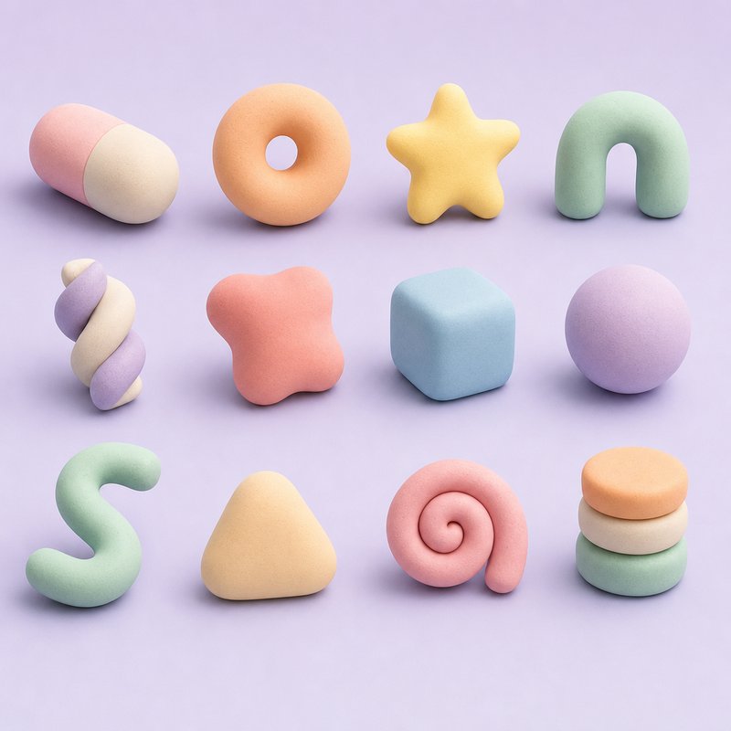Soft matte 3D clay primitives