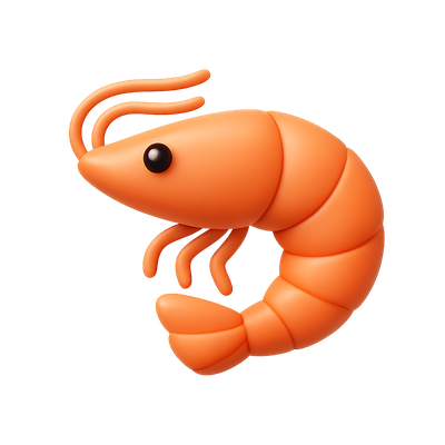 3D Shrimp Icon in Vibrant Orange Design