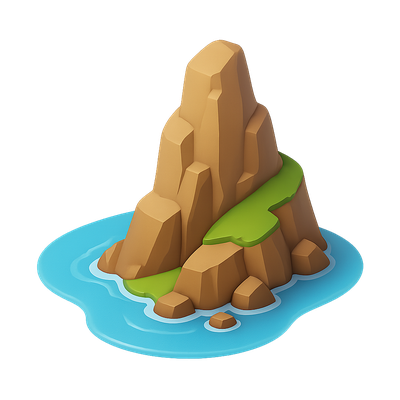 3D Icon of a Rocky Cape with Water