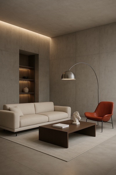 Modern Minimalist Living Room with Soft Lighting
