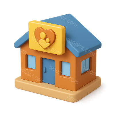 3D Adoption Center Icon with Heart Symbol