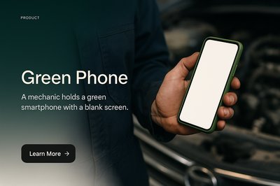 Mechanic Holding Green Smartphone with Blank Screen