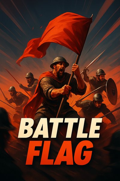 Dynamic Battle Flag Illustration with Soldiers and Action