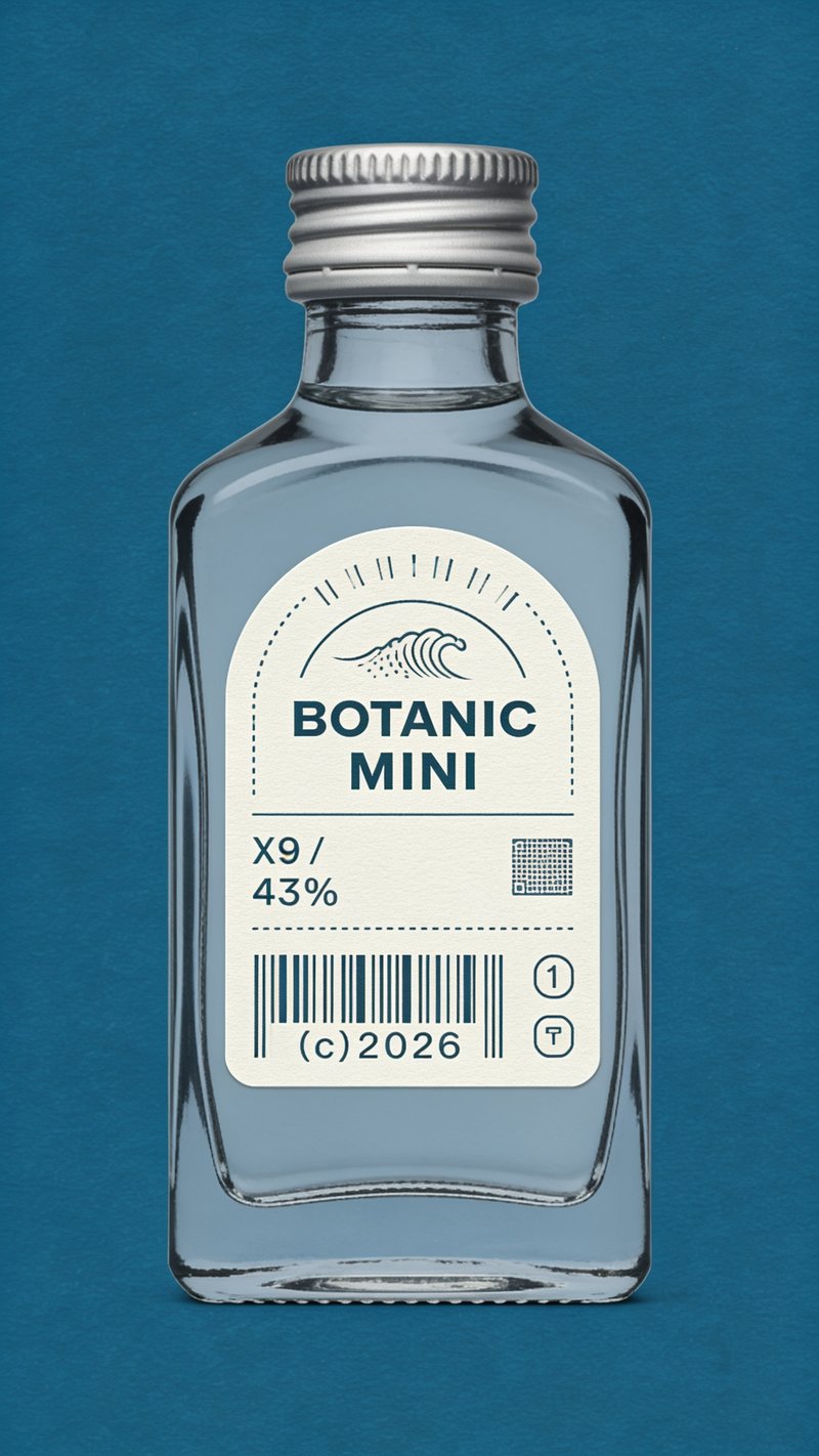 Miniature gin bottle on table