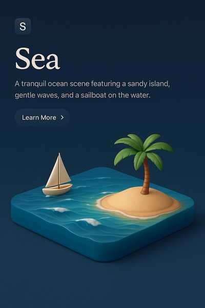 Tranquil 3D Sea Scene with Island and Sailboat