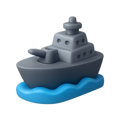 Stylized Gray Toy Ship on Water Base